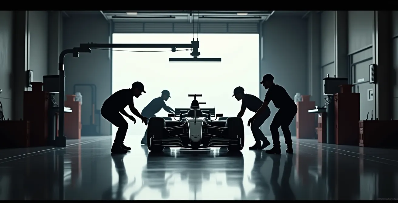 Mechaniker trainieren Reifenwechsel unter extremen Bedingungen in einer Werkshalle