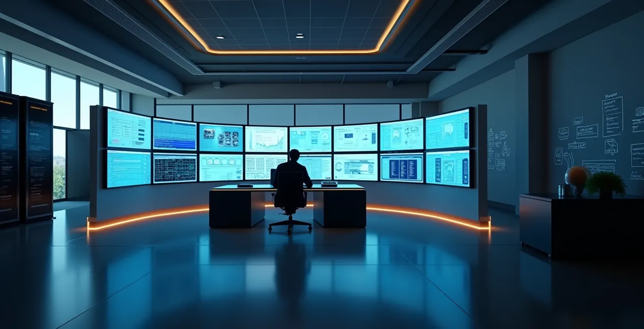 Ingenieur arbeitet an einem professionellen Fahrsimulator zur Fahrwerksabstimmung