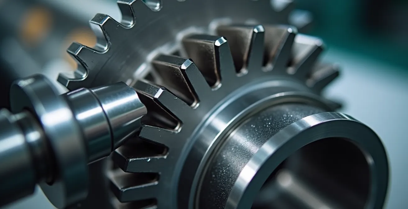 Qualitätskontrolle eines generalüberholten LKW-Getriebes in einer sauberen Werkstattumgebung.