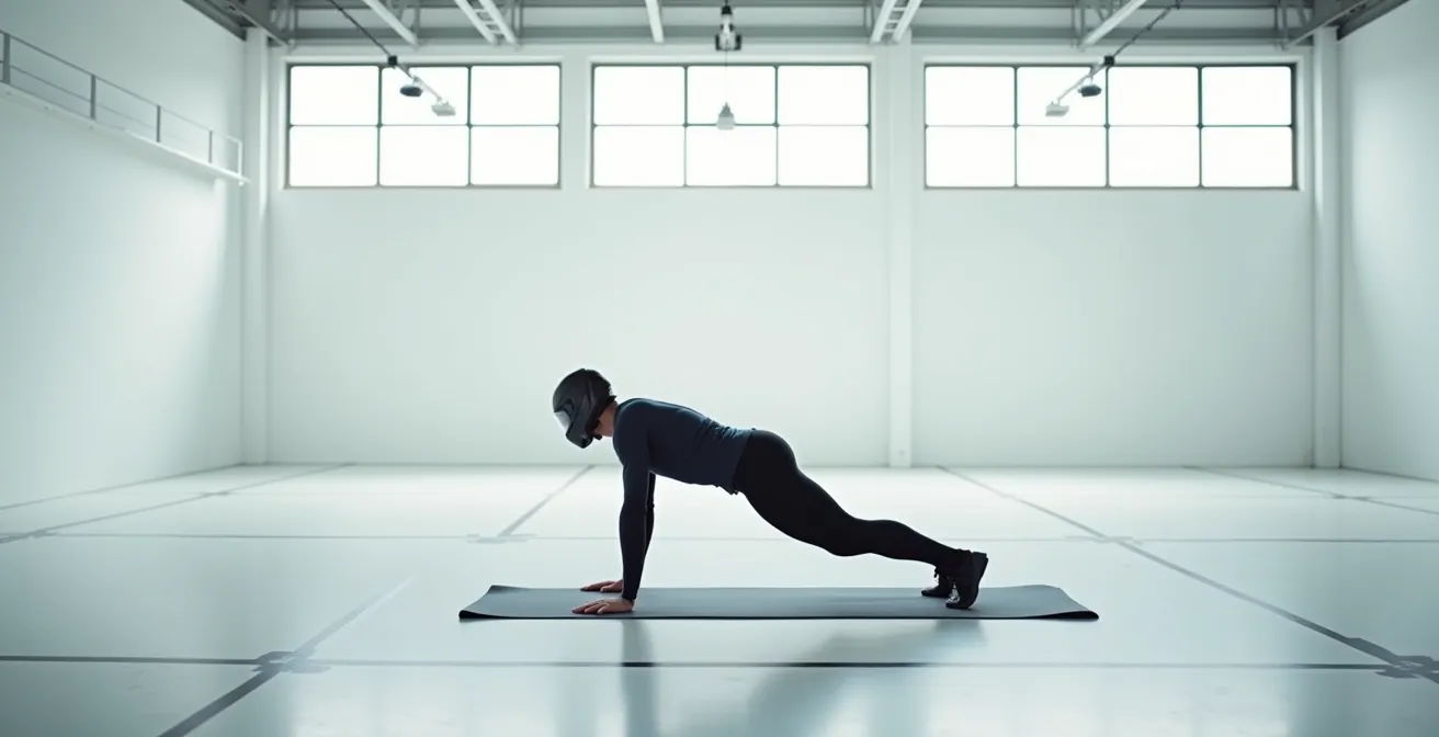 Rennfahrer beim isometrischen Rumpfmuskeltraining im Fitnessstudio