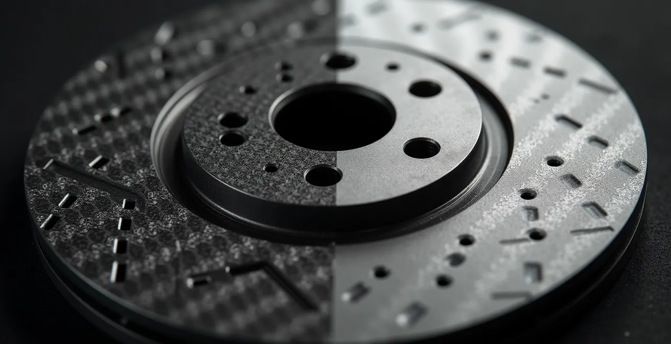 Detailaufnahme Keramik- und Stahlbremsscheibe im Vergleich