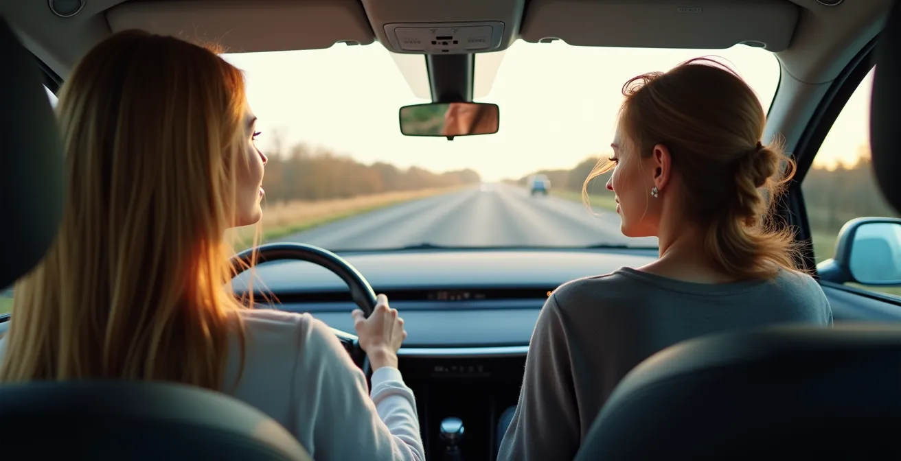 Geteilte Ansicht eines E-Auto-Innenraums zeigt geschlossene Fenster mit Klimaanlage links und offene Fenster rechts