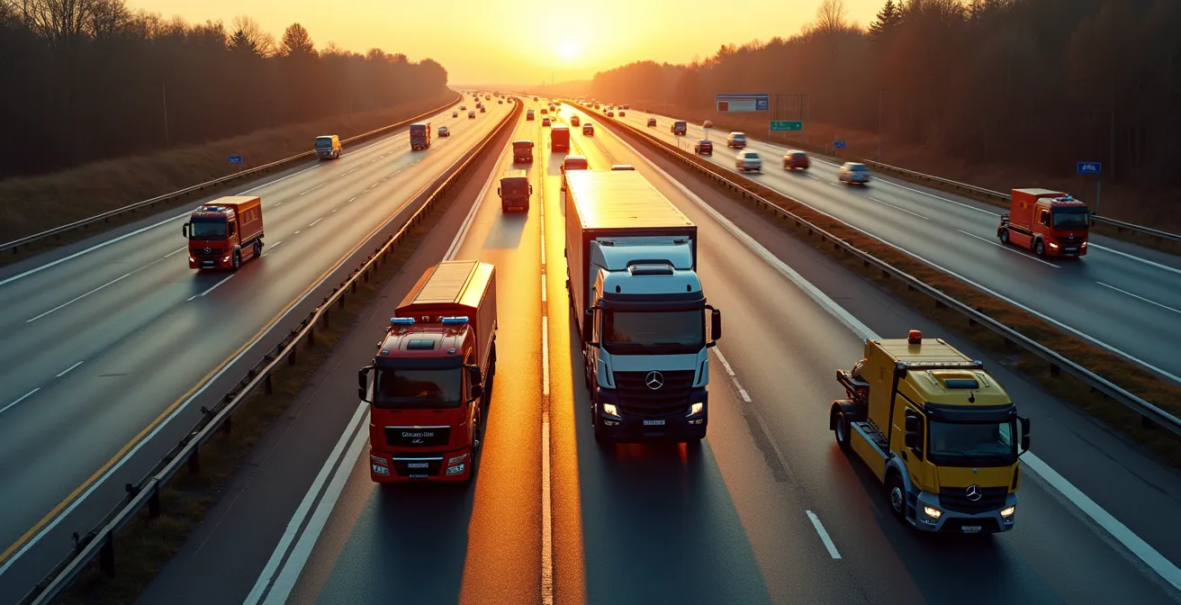 Professionelle LKW-Bergung mit Umweltschutzmaßnahmen auf deutscher Autobahn