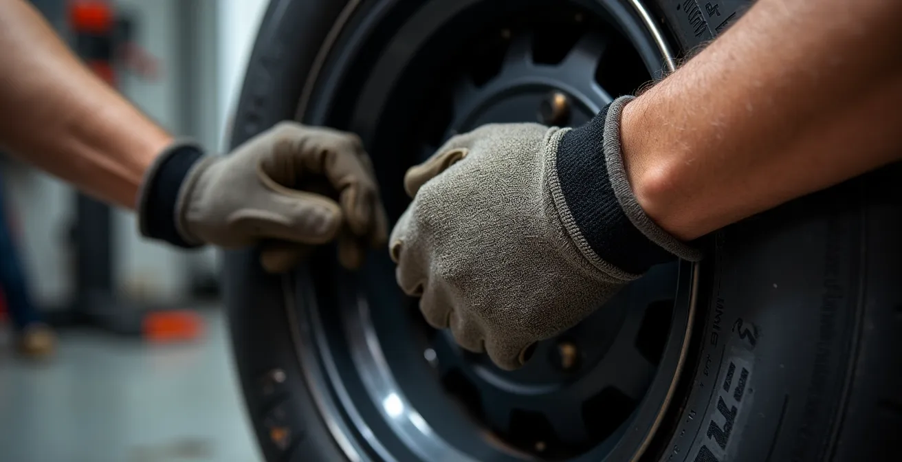 Rennfahrer beim funktionellen Krafttraining in der Werkstatt