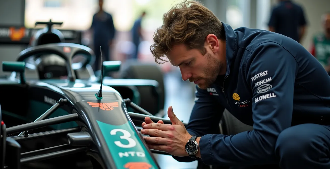 Seitliche Ansicht eines Rennwagen-Chassis mit Schwerpunkt-Visualisierung