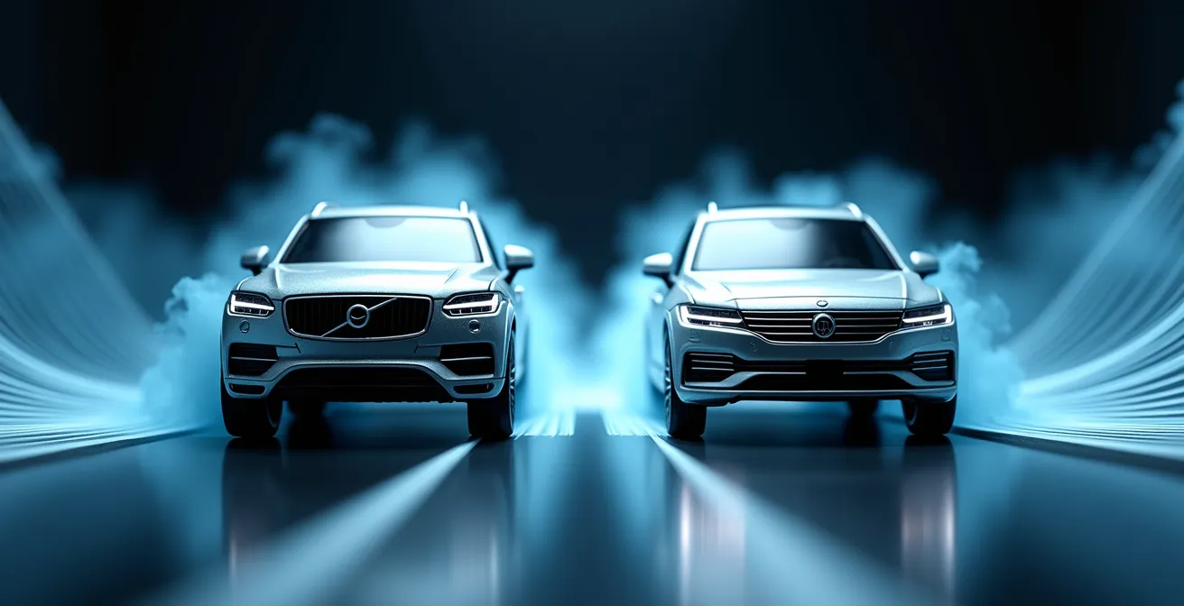 Vergleich der Stirnfläche und Aerodynamik zwischen SUV und Kombi im Windkanal