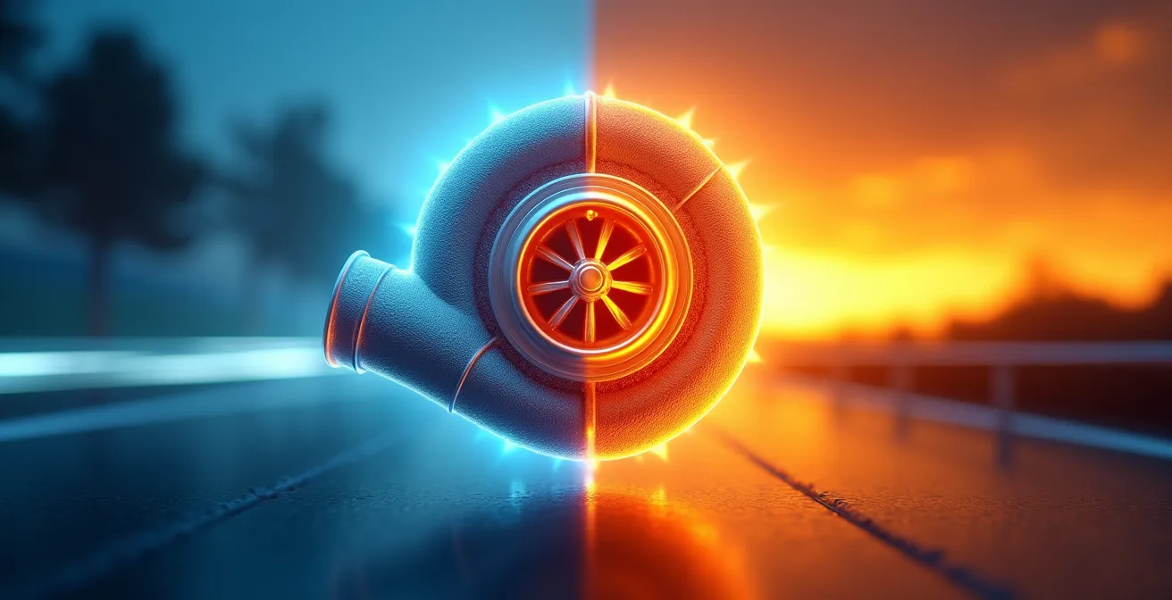 Nahaufnahme eines glühenden Turboladers mit Temperaturvisualisierung